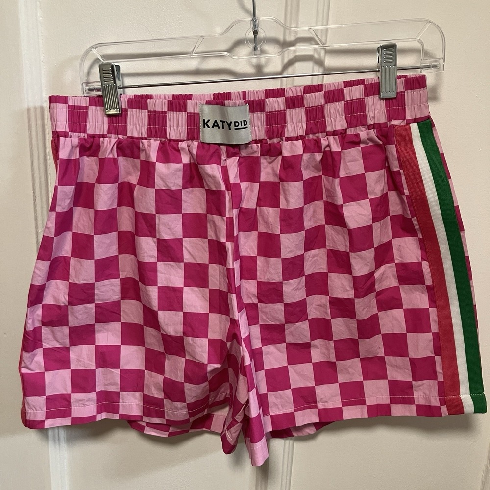 Katydid Pink Checkered Boxers Women's L Striped Green White